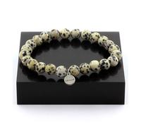 Bracciale Perle Di Diaspro Dalmaziano 8 Mm. Fabbricato In Francia.