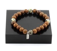 Bracciale Perle Di Diaspro Dalmaziano + Legno 8 Mm. Fabbricato In Francia.
