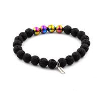 Bracciale Perle Di Lava + Ematite Multicolore 8 Mm. Fabbricato In Francia.