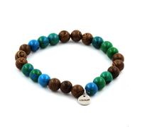 Bracciale Perle Di Legno + Crisocolla 8 Mm. Fabbricato In Francia.