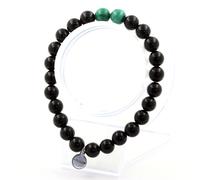 Bracciale Perle Di Malachite Del Congo + Agata Nera 8 Mm. Fabbricato In Francia.