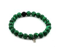 Bracciale Perle Di Malachite + ONICE Nero Opaco 8 Mm. Fabbricato In Francia.