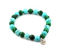 Bracciale Perle Di Malachite + Turchese 8 Mm. Fabbricato In Francia.