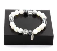 Bracciale Perle Ematite + Quarzo + Pietra Di Luna + Howlite 8 Mm. Fabbricato In