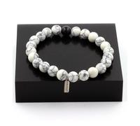 Bracciale Perle Howlite + Agata Nera 8 Mm. Fabbricato In Francia.