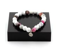 Bracciale Perle Howlite + Agata Rosa Marrone 8 Mm. Fabbricato In Francia.