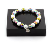 Bracciale Perle Howlite + EMATITE Multicolore 8 Mm. Fabbricato In Francia.