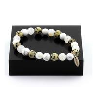 Bracciale Perle Howlite + Jaspé Dalmazio + Pietra Di Luna 8 Mm. Fabbricato In Fr