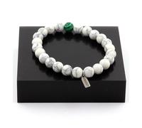 Bracciale Perle Howlite + Malachite 8 Mm. Fabbricato In Francia.