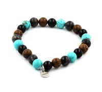 Bracciale Perle Labradorite + Agata Nera + Turchese + Legno 8 Mm. Fabbricato In