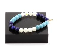 Bracciale Perle Lapis Lazuli + Acquamarina + Pietra Di Luna 8 Mm. Fabbricato In