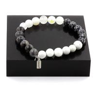 Bracciale Perle Obsidiana Fiocco Di Neve + Howlite + Labradorite + Fabbricato E