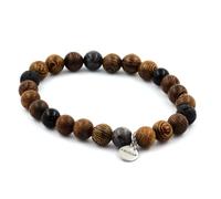 Bracciale Perle Obsidiana Nera + Lava + Labradorite + Legno 8 Mm. Fabbricato In