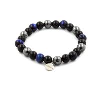 Bracciale Perle Occhio Di Tigre Blu + Ematite + Agata Nera 8 Mm. Fabbricato In F