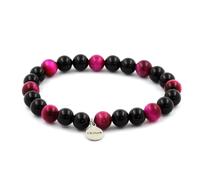 Minerali Collezione. Braccialetto Perle Occhio di Tigre Fucsia + Agata Nero 8 MM