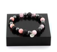 Bracciale Perle Opale Rosa + Ematite + Lava 8 Mm. Fabbricato In Francia.
