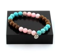Bracciale Perle Opale Rosa + Turchese + Legno 8 Mm. Fabbricato In Francia.