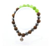 Bracciale Perle Peridoto + Ematite + Legno 8 Mm. Fabbricato In Francia.