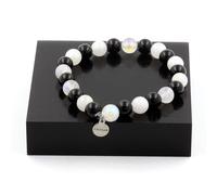 Bracciale Perle Pietra Di Luna + Agata Nera 8 Mm. Fabbricato In Francia.