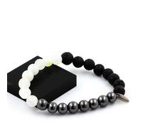 Bracciale Perle Pietra Di Luna + Lava + Ematite 8 Mm. Fabbricato In Francia.