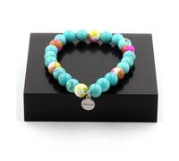 Bracciale Perle Turchesi + Giada Rosa Gialla 8 Mm. Fabbricato In Francia.