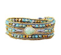 Bracciale Perline Donna,Braccialetti Con Perline Intrecciate Avvolgenti Multistrato, Bracciali Boho Regolabili Per Donna, Bracciale Con Pendente In Cristallo Avventurina Verde A Goccia Per Uomo Donn
