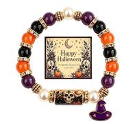 Bracciale perline elasticizzat zucc gatto nero Halloween edizione limitata | Braccialetti ciondoli vintage Halloween, braccialett regolabile perline elasticizzate Halloween regalo gioielli, per famiglia