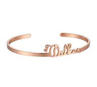 Bracciale Personalizzato con Nome, Kucheed Bracciale Rigido in Acciaio Inossidabile Placcato Oro 18K, 3MM Bracciale con Lettera Incisa, Regalo Ricordo Unico per Compleanno Festa Della Mamma (Oro rosa)