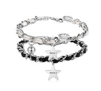 Bracciale personalizzato per coppie, bracciale magnetico rotondo per coppie in set da 2 con ciondoli a stella, regali per fidanzati, fidanzate, mariti, mogli e amanti (Bianco e nero)