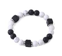 Bracciale Pietra Lavica, Chakra Bianco Nero Naturale Della Roccia Vulcanica Perline Bangle Elastico, Regolabile A Mano Di Perline Bracciale Bracciale Unisex Gioielli Festival Giovane Dono Amicizia