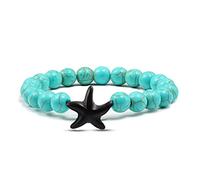 Bracciale Pietre Naturali,Bracciale Con Perline Di Turchese Blu Naturale, Braccialetti Con Ciondolo Stella Marina Nera, Braccialetto Di Cristallo Elastico Gioielli Di Cristallo Di Moda Per Uomo Donn