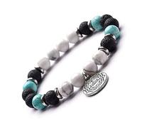 Bracciale Pietre Naturali,Bracciali con Perline di Turchese Bianco Naturale, Braccialetti con Ciondolo in Argento Loto, Bracciale in Cristallo Elastico, Gioielli in Cristallo di Moda per Uomo Donna