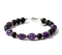 Bracciale pietre naturali onice nero e ametista 8 mm acciaio anallergico | Desja