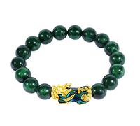 Bracciale Pixiu Che Cambia Colore, Unisex, in Ottone Lucidato a Mano Placcato Oro con Perline di Pietra di Giada Sintetica per Ricchezza, prosperità, Buona Fortuna