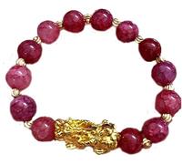 Bracciale Pixiu Placcato Oro Unisex Pixiu Attract Wealth Feng Shui Bracciale Buona Forza Bracciali Braccialetti Ossidiana Pietra Perle (Rosa Brillante) Ben gestito
