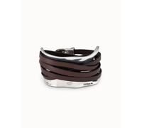 BRACCIALE placcato argento Sterling con strisce di cuoio