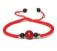 Bracciale Portafortuna Bracciale Cinabro Trasferimento Perline Bracciale con perline di ossidiana Perline di agata rossa Bracciale intrecciato a mano Amuleto stile retrò for attirare denaro,Rosso,8MM