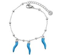 Bracciale Portafortuna Cornetto Napoletano Azzurro da Donna, Braccialetto Regolabile con Perline e Ciondoli, Charm Corno Cornetti Blu Turchese