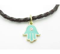 Bracciale Portafortuna Hamsa In Pelle Marrone Con Charm Mano Di Dio Placcato Oro