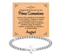 Bracciale Prima Comunione con Croce per Donna Uomo Idea regalo per lei per lui in Acciaio Inox Lucidato Sacramento Chiesa idee regali cristiani - Cofanetto con DEDICA incluso.