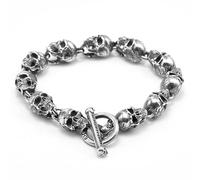 Bracciale Punk Con Occhio Color Teschio in Argento Sterling 925 - Bracciale Grosso Con Teschio Fatto A Mano Da Uomo (Occhi senza colore: lunghi 20 cm)