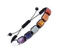 Bracciale quadrato Ametista multicolore naturale intrecciato con strisce blu e diaspro rosso - gioielli fatti a mano in pietra preziosa