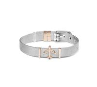 Bracciale Regolabile con Aereo per Donna Ragazza in Acciaio Inox - Completo di Charm a Forma di Aereo - Idea Regalo per Compleanno Viaggiatrice - Modello Parigi (Argento con Charm Oro Rosa)