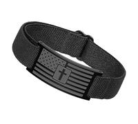 Bracciale regolabile con croci in pelle per uomo Design patriottico della bandiera degli Stati Bracciale regolabile da uomo in acciaio inossidabile con fede cristiana regalo gioielli religiosi