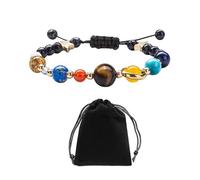 Bracciale Regolabile con Perle di Galassia, Pianeta e Pietra - Set con Cinturino Intrecciato e Borsa Portaoggetti - Braccialetto da Ragazzo
