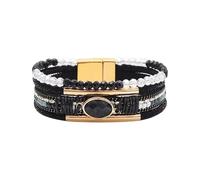 Bracciale regolabile da donna, in pelle, con perline e cristalli, impilabili, idea regalo in stile occidentale, Misura unica, come descritto