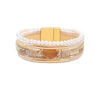 Bracciale regolabile da donna, in pelle, con perline e cristalli, impilabili, idea regalo in stile occidentale, Misura unica, come descritto
