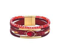 Bracciale regolabile da donna, in pelle, con perline e cristalli, impilabili, idea regalo in stile occidentale, Misura unica, come descritto
