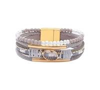 Bracciale regolabile da donna, in pelle, con perline e cristalli, impilabili, idea regalo in stile occidentale, Misura unica, come descritto