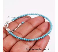 Bracciale regolabile in argento sterling 925 con howlite turchese 3 mm...